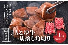JAこゆ牛 特選木城産 切落し500g×2 角切り【計1kg】K56_0012