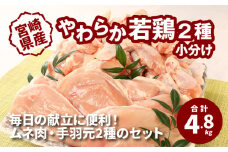 宮崎県産 やわらか若鶏2種 小分け 4.8kg K16_0112