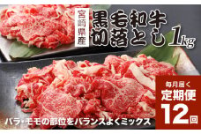 宮崎県産黒毛和牛 贅沢切り落とし1kg(500g×2)×12回定期便 K16_T016