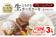 【定期便３ヶ月コース】とろける生チーズケーキ（プレーン・チョコ）+メロンパン 【 ケーキ チーズケーキ お菓子 定期便 】