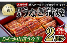 名店の味 国産鰻 宮崎県産うなぎ蒲焼２尾（ウナギ260ｇ以上） 【 国産 鰻 蒲焼き 】 
