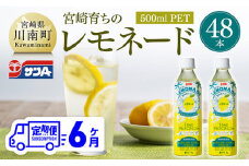 【6ヶ月 定期便 】サンA宮崎育ちのレモネード500mlＰＥＴ　24本入り×2ケース【 全6回 飲料 栄養機能食品 レモン 檸檬 マルチビタミン配合 セット ジュース PET 長期保存 備蓄 送料無料】