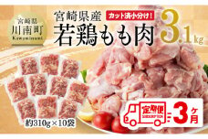 【3ヶ月定期便】宮崎県産 若鶏 もも肉 3.1kg 【 鶏肉 もも肉 肉 小分け からあげ チキン南蛮 国産 九州産 宮崎県産  送料無料 】