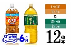 【6ヶ月定期便】伊藤園 むぎ茶（2L）＆濃い茶（2L）(PET）12本 【 飲料類 麦茶 お茶 濃い茶 緑茶 PET セット 詰め合わせ 飲みもの 全6回 】