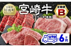 【6ヶ月定期便】宮崎牛定期便B（ ステーキ ・ 焼肉 ） 全6回【 肉 牛肉 国産 宮崎県産 宮崎牛 黒毛和牛 和牛 ステーキ 焼肉 4等級 A4ランク 】