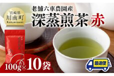 深蒸煎茶（赤）100ｇ10袋セット 【 九州産 宮崎県産 川南町産 茶 お茶 国産茶 飲料 日本茶 飲みやすい 使いやすい 】