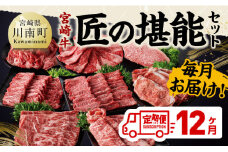 【定期便】宮崎牛　匠の堪能セット 12か月定期便 【 肉 牛肉 国産 黒毛和牛 宮崎牛 全12回 焼肉 しゃぶしゃぶ 焼きしゃぶ BBQ 宮崎県 川南町 】