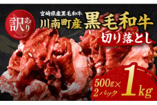 【訳あり】宮崎県産黒毛和牛　川南町産黒毛和牛切り落とし500g×2パック 【 宮崎県産 牛 牛肉 黒毛和牛 切り落とし 】