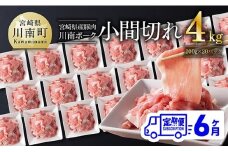 【6ヶ月定期便】川南ポーク豚小間切れ4kg(200g×20パック) 【 宮崎県産 川南町産 豚肉 肉 切り落とし 小分け 定期便 送料無料 】
