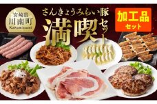 【かんたん調理で満喫コース】令和7年9月発送分　さんきょうみらい豚満喫セット（加工品） 【 満喫 セット 精肉 豚肉 宮崎県産 川南町産 ウデ モモ 鉄板焼き みそ漬け 味噌漬け 生ハム ハンバーグ 】