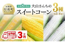 【3回定期便】※令和8年発送※ 大山さんちのスイートコーン3種（5～8本） 【 先行予約 数量限定 期間限定 2026年発送 先行受付 宮崎県産 九州産 定期便 】