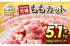 宮崎県産若鶏　ももカット5.1kg（340g×15） 【 宮崎県産 真空パック 国産 九州産 鶏肉 若鶏 肉 とり もも モモ肉 宮崎県 川南町 送料無料 】