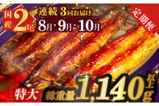 ≪定期便全3回≫8月・9月・10月お届け!!うなぎ蒲焼 特大2尾  (総重量1.14kg以上)  鰻 魚 魚介 加工品 国産_T026-0072