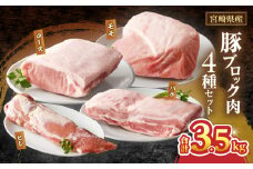 宮崎県産豚ブロック肉4種セット(合計3.5kg) 肉 豚 豚肉 国産_T009-0282