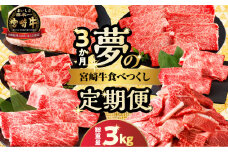 ≪3か月定期便≫夢の宮崎牛食べつくしセット(総重量3kg) 肉 牛 牛肉 おかず 国産_T030-142