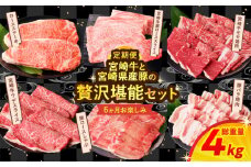 【7月末で受付終了!!】≪6か月お楽しみ定期便≫宮崎の牛豚贅沢堪能セット(総重量4kg) 肉 牛肉 豚肉 おかず 国産_T030-1401
