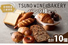 TSUNOWINE＆BAKERY パン9種セット（合計10個） パン 菓子パン トースト 国産_T053-001
