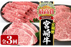 【定期便・3回連続】宮崎牛定期便(ロースステーキ、モモバラすき焼き、肩焼肉)A4 A5 牛肉 精肉 お肉 しゃぶしゃぶ スライス カタ 黒毛和牛 ブランド和牛 BBQ お取り寄せ 国産 冷凍【P-23】【南日本フレッシュフード株式会社(日本ハムマーケティング株式会社)】