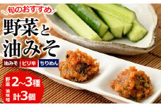 野菜と油みそのセット(旬の野菜2～3種×油みそ3種(ちりめん・油みそ・ピリ辛)各1個)野菜 調味料 味噌 おつまみ トッピング 冷蔵【G-7】【旬鮮かどがわ直売センター】