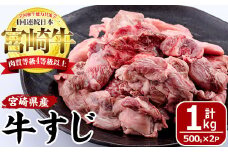 宮崎牛すじ(計1kg・500g×2袋)牛スジ肉 国産 牛肉 和牛 お肉 おにく 宮崎県産 ブランド牛 小分け おでん カレー 煮込み料理 鍋【MF-6】【株式会社エムファーム】