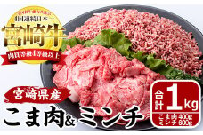 宮崎牛 こま肉 ミンチ セット(計1kg・こま肉400g、ミンチ600g)牛肉 お肉 こま切れ ひき肉 黒毛和牛 ブランド和牛 詰め合わせ 詰合せ 国産 冷凍【MF-9】【エムファーム】
