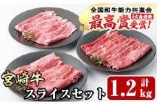 宮崎牛スライス(ウデ・モモ・バラ)セット(合計1.2kg・各400g)国産 宮崎県産 牛肉 お肉 黒毛和牛 しゃぶしゃぶ すき焼き 炒めもの 冷凍【R-54】【ミヤチク】