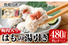 鱧の湯引き 梅肉入り(計480g・80g×6P)はも ハモ 骨切り 海鮮 おつまみ 国産 小分け 冷凍 魚介 宮崎県産【MR-3】【マルユウ水産】
