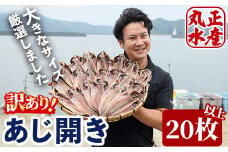 ＜訳あり＞国産特大あじの開き(計20枚以上)簡易包装 干物 アジ 魚介 水産加工品 開き おかず おつまみ 宮崎県 門川町【AW-22】【丸正水産】