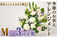 ＜定期便・3回(連続)＞季節のお供え用アレンジメント(生花：Mサイズ)生花 お花 花束 フラワー 植物 お供え 供花 仏花 命日 仏事 法事 贈り物【FM-23】【フラワーショップまつだ】