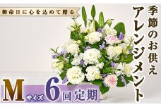 ＜定期便・6回(連続)＞季節のお供え用アレンジメント(生花：Mサイズ)生花 お花 花束 フラワー 植物 お供え 供花 仏花 命日 仏事 法事 贈り物【FM-24】【フラワーショップまつだ】