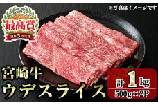 宮崎牛ウデスライス(1kg・500g×2P) お肉 牛肉 黒毛和牛 ブランド和牛 冷凍 国産 しゃぶしゃぶ すき焼き ウデ 【R-97】【ミヤチク】