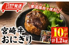 ＜2週間以内発送！＞ 宮崎牛 おにぎり (計1.2kg・120g×10P) 牛肉 ブランド牛 お弁当 レンジアップ 小分け 湯煎 個包装 おつまみ レトルト 常温 保存 ご当地 簡単調理【AP-79】【株式会社 日向屋】