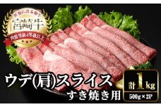 宮崎牛 肩(ウデ) スライス (計1kg・500g×2P) すき焼き お肉 牛肉 黒毛和牛 宮崎牛 ブランド和牛 冷凍 国産 肩 ウデ スライス 宮崎県産 しゃぶしゃぶ 【YM-14】【YAMATO株式会社】