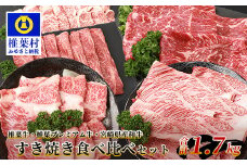 【 期間限定 令和7年9月30日まで受付 】 総重量1.7kg！3種の牛肉 すき焼き食べ比べセット ≪椎葉牛・椎葉プレミアム牛・宮崎県産和牛≫［宮崎県 椎葉村 国産 国産牛 黒毛和牛 和牛 牛 牛肉 赤身 にく おにく 肉 お肉 すきやき すき焼き しゃぶしゃぶ 冷凍 ごちそう 贈物 日本三大秘境］【TK-53】