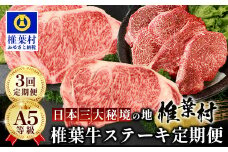 【 定期便 全3回 】 月に1回のお楽しみ！ 椎葉牛ステーキ定期便 総重量 1,080g 【 日本三大秘境 椎葉村 育ちの黒毛和牛 】[ 牛肉 ステーキ 定期便 定期配送 肉 牛ヒレ ヒレ肉 ロース サーロイン A5等級指定 黒毛和牛 ブランド牛 A5ランク おすすめ 送料無料 ] TK-102