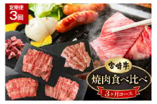3回 定期便 宮崎牛 焼き肉 食べ比べ 3ヶ月コース 合計2.2kg [マルミヤストア 宮崎県 美郷町 31ag0137] 肉 牛 牛肉 モモ バラ カルビ 焼肉 ウデ 腕 冷凍