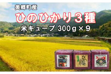 米 キューブ ひのひかり 3種 みさと米 ひむか米 うなま米 300g×9個 計2.7kg [宮崎県農業協同組合 八菜館ひゅうが店 宮崎県 美郷町 31ap0011] 宮崎県産 白米 精米 ヒノヒカリ 国産 九州産 数量限定 送料無料