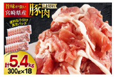 豚肉 こま切れ 宮崎県産 豚こま切れ 300g ×18p 計 5.4kg [甲斐精肉店 宮崎県 美郷町 31as0111] 小分け 冷凍 個包装 真空パック 小間切れ 豚コマ 細切れ