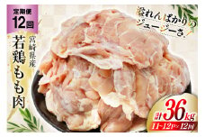 定期便 肉 鶏肉 12回定期便 若鶏もも身11～12パック 計3kg [九州児湯フーズ 宮崎県 美郷町 31aj0033] 冷凍 小分け 個包装  鶏もも肉 もも肉 モモ肉