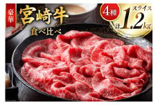 牛肉 宮崎牛 4種 食べ比べ スライス 計1.2kg [ミヤチク 宮崎県 美郷町 31au0080] 黒毛和牛 冷凍 スライス 小分け 個包装 牛肩ロース 牛ウデ 牛モモ モモ 牛バラ バラ