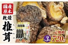 【3ヶ月定期便】 乾燥しいたけ 240g（40g×6袋）×3回 720g | しいたけ 定期便 定期 定期的 国産 宮崎県産 原木 栽培 干し椎茸 原木椎茸 国産しいたけ 小分け 袋 小袋 普段使い 使い勝手 使い切り 肉厚 旨み 香り グルメ お取り寄せ 宮崎県 高千穂町 |_Tk004-t042