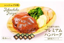 【レンジでプロ味！】黒毛和牛100％プレミアムハンバーグ温野菜プレート  ハンバーグ120g＆温野菜80g×4食セット_Tk005-055