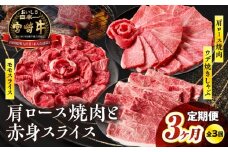 【3ヶ月定期便】 宮崎牛霜降り焼肉・赤身スライス焼きしゃぶ3ヶ月定期便 |  ブランド牛 国産牛 牛肉 肉 赤身 肩ロース ウデ モモ 霜降り 定期便 焼きしゃぶ しゃぶしゃぶ 焼肉 BBQ 贈答用 贈答 贈り物 記念日 誕生日 ミヤチク お祝い パーティー |_Tk031-t018