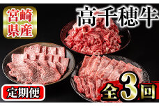 ＜定期便・3回(連続)＞高千穂牛・定期便(3ヶ月)国産 宮崎県産 宮崎牛 牛肉 煮込み料理 小間切れ すきやき 焼肉 霜降り A4 和牛【MT009】【JAみやざき 高千穂牛ミートセンター】
