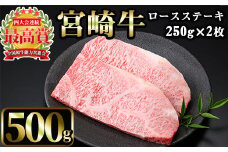 宮崎牛 ロースステーキ(計500g・250g×2枚) 国産 宮崎県産 宮崎牛 牛肉 ステーキ ロース A4 和牛【MI011】【(株)ミヤチク宮崎加工センター】