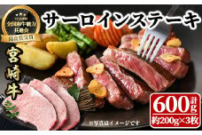 宮崎牛 サーロインステーキ(計600g・約200g×3枚)  牛肉 肉 ブランド牛  冷凍 国産 精肉 お取り寄せ 黒毛和牛 宮崎県 【LJ002】【ローカルブランディング株式会社】