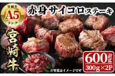 宮崎牛 A5ランク 赤身サイコロステーキ(計600g・300g×2P) 希少部位 BBQ 牛肉 肉 ブランド牛  冷凍 国産 精肉 お取り寄せ 黒毛和牛 宮崎県 【LJ014】【ローカルブランディング株式会社】