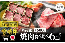 宮崎牛 特選食べ比べ焼肉6点盛り<合計600ｇ> | 肉 にく お肉 おにく 牛 牛肉 和牛 ロース カルビ 赤身 焼肉 セット 宮崎県 五ヶ瀬町