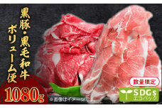 【1080g】黒豚・黒毛和牛ボリューム便　トレー無しSDGs　K086-022