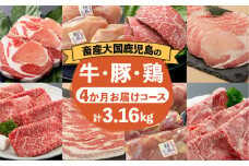 【岩元精肉店】鹿児島県産精肉 厳選4か月お届けコース　K045-T04